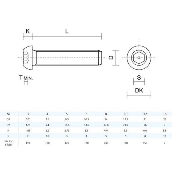 VITE INOX TTEI 8X12 MM BUTTON ISO 7380