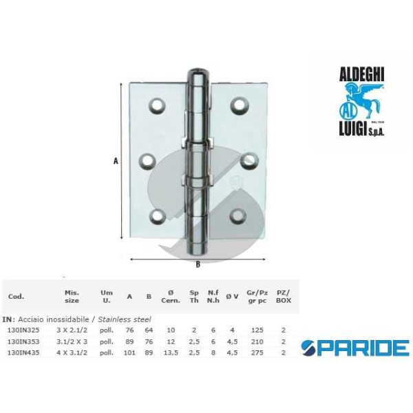 CERNIERA PESANTE 3X2,5 INOX 130IN325 ALDEGHI INOX ...