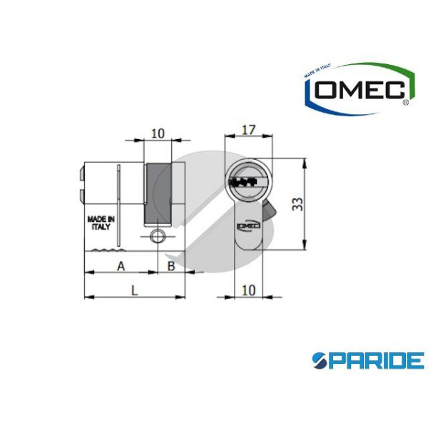 CILINDRO MEZZO L 40 32130105 OMEC NICHELATO A=30 B=10