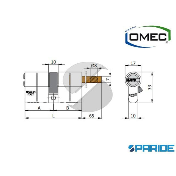 CILINDRO PER POMOLO L 65 326M3530G5 OMEC NICHELATO A=35 B=30