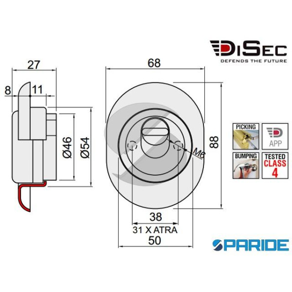 DEFENDER MAGNETICO MR500F DISEC MR500F25D1IB BRONZO H 25 MM PER OMEGA MUL-T-LOCK