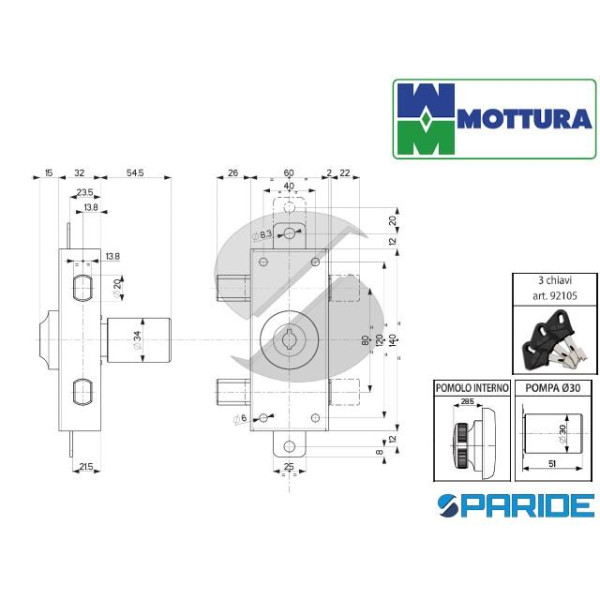 DEVIATORE FERROGLIETTO L 60 34329N600XESBC CON CILINDRO POMPA MOTTURA