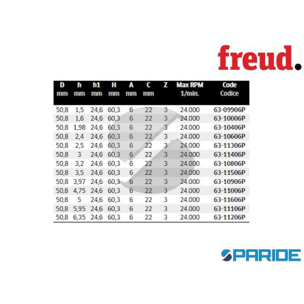 FRESA HM H 1,98 MM 63-10406P PER INCASTRI IN LEGNO FREUD