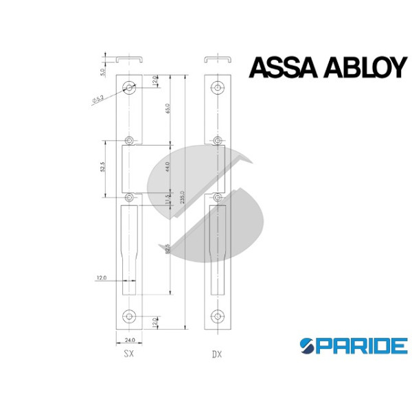 FRONTALE INOX LUNGO A U DESTRO YF16177D ASSA ABLOY PER SERRATURA CATENACCIO BASCULANTE