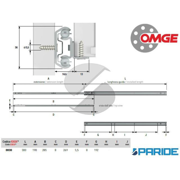 GUIDA PER CASSETTI ZINCATA 350 30 CM OMGE