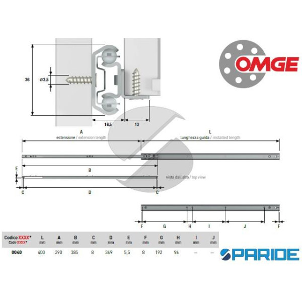 GUIDA PER CASSETTI ZINCATA 350 40 CM OMGE