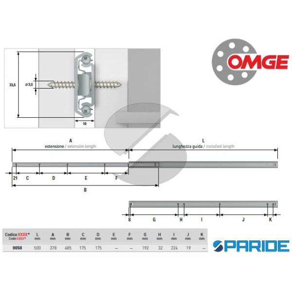 GUIDA PER CASSETTI ZINCATA 851 50 CM OMGE