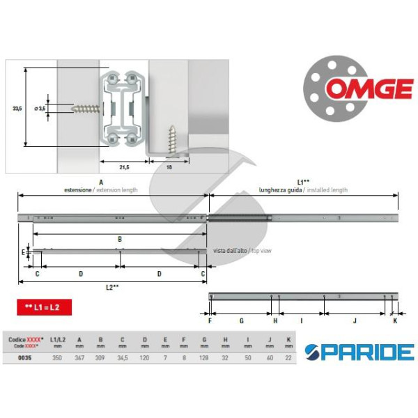 GUIDA PER CASSETTI ZINCATA 860 35 CM OMGE