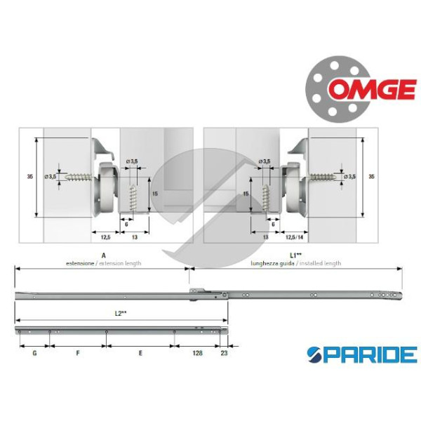 GUIDE PER CASSETTI 40 CM 4001 OMGE CREMA RAL 9001