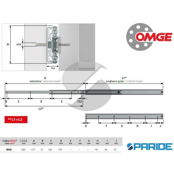 GUIDE PER CASSETTI ZINCATA 835 40 CM OMGE