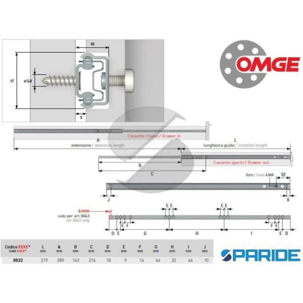 GUIDE PER CASSETTI ZINCATA 870 22 CM OMGE