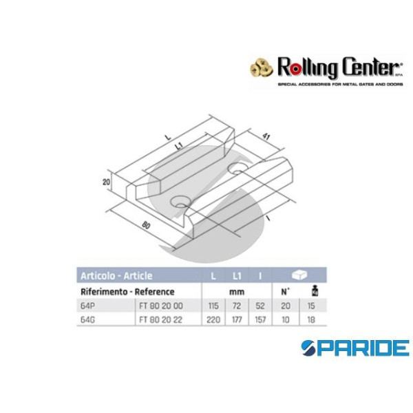 INCONTRO RETTANGOLARE 64G ROLLING CENTER PER PORTONI A LIBRO