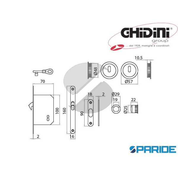 KIT 4B PER PORTE SCORREVOLI OTTONE LUCIDO CON SERRATURA 6GM98717812 GHIDINI