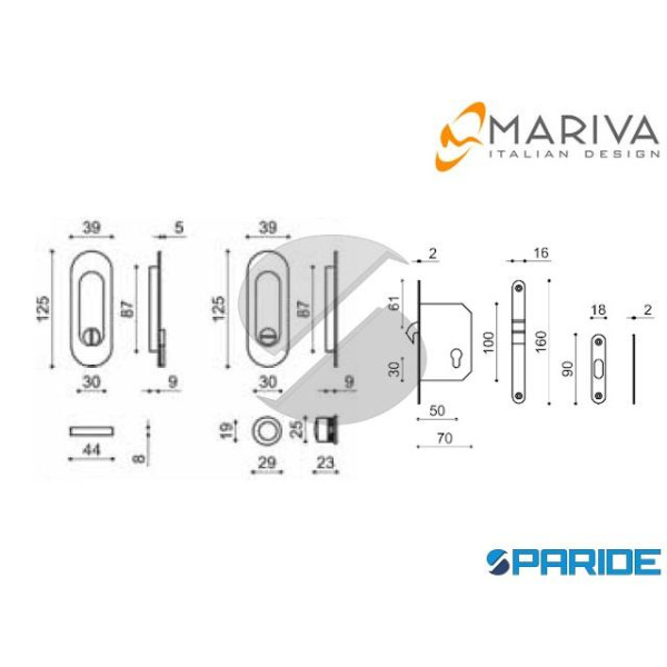 KIT OVALE CON POMOLO RIBASSATO 8050CSCS CON SERRATURA OTTONE CROMO SATINATO MARIVA