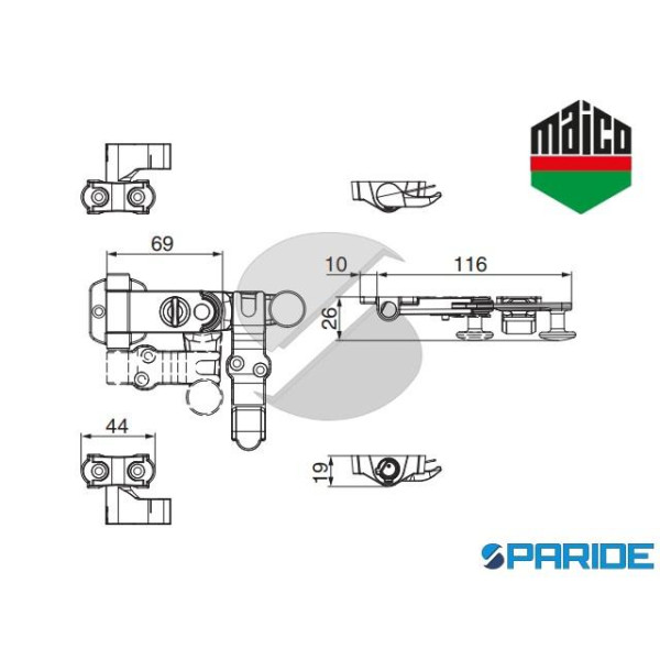 KIT SPAGNOLETTA 2 ANTE 101442 MAICO MANIGLIA STANDARD CON GRIFFE AUTOREGOLANTE NERO