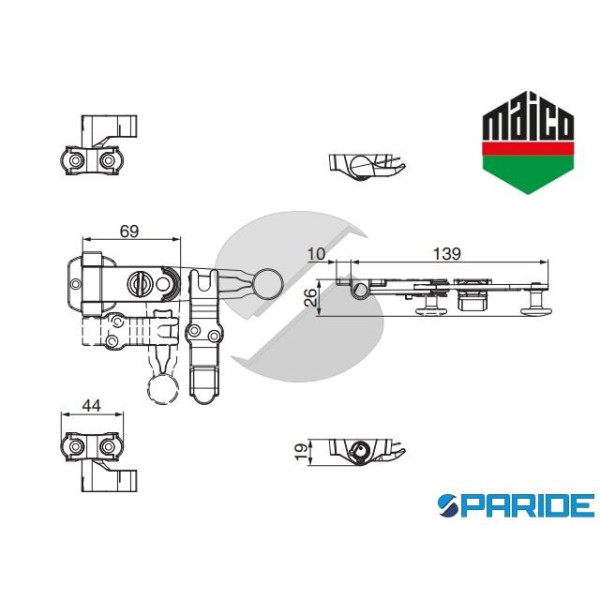 KIT SPAGNOLETTA 2 ANTE 101656 MAICO MANIGLIA LUNGA CON GRIFFE AUTOREGOLANTE NERO