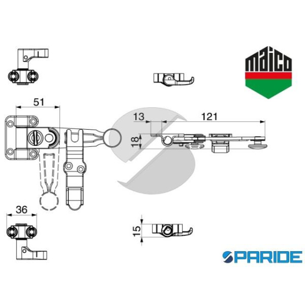 KIT SPAGNOLETTA 2 ANTE RIBASSATA 102867 MAICO MANIGLIA CORTA CON GRIFFE AUTOREGOLANTE NERO