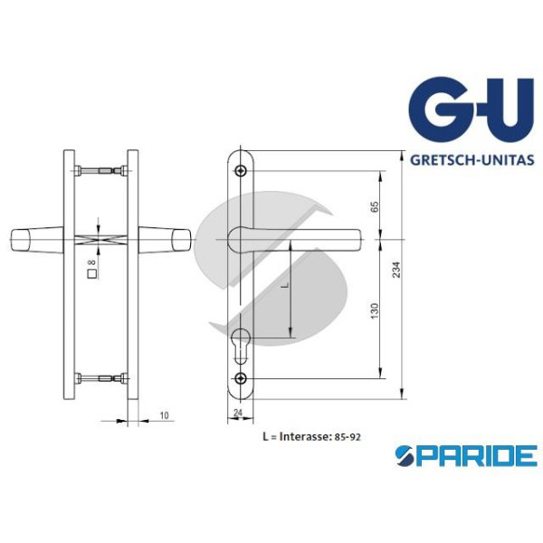 MANIGLIA DOPPIA ARGENTO I85 R-4521230-85-1 GU