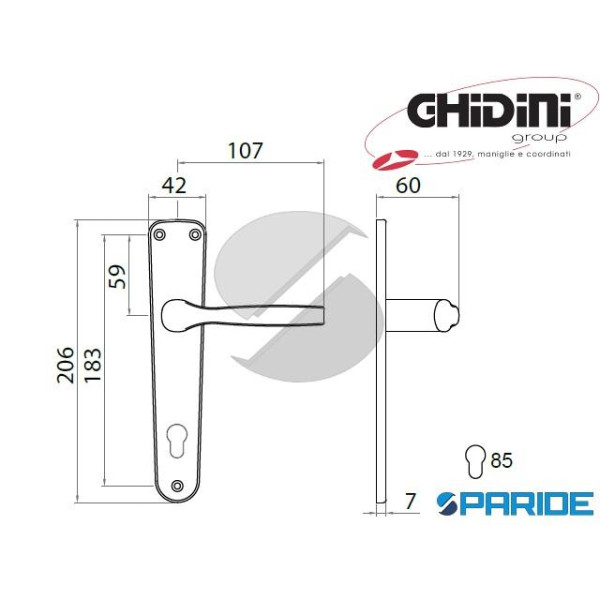 MANIGLIA GABRY Q8 PY85 YALE ARGENTO 77400088501 GHIDINI