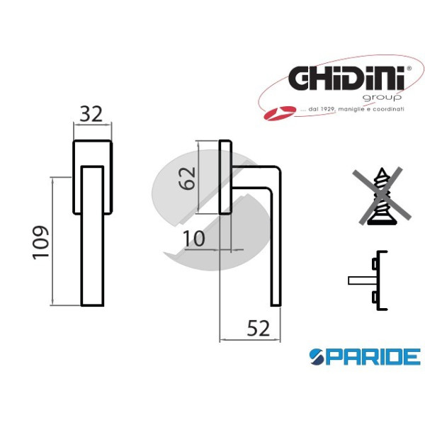 MANIGLIA GM08 DK Q7X40 CON BUSSOLE CROMO SATINATO PER FINESTRE GHIDINI 6GM08556013