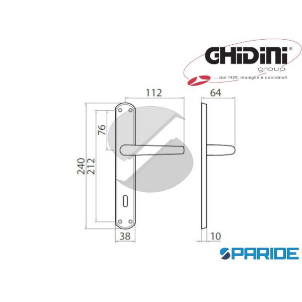 MANIGLIA MILENA Q8 P90 OTTONE CROMO SATINATO GHIDINI 55744089003 FORO PATENT