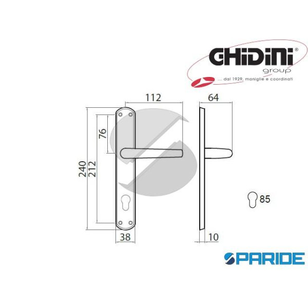 MANIGLIA MILENA Q8 PY85 OTTONE CROMO LUCIDO GHIDINI 55744088507 FORO YALE