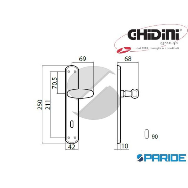 MANIGLIA SILVIA Q8 P90 PLACCA PATENT OCS 55434089003 GHIDINI