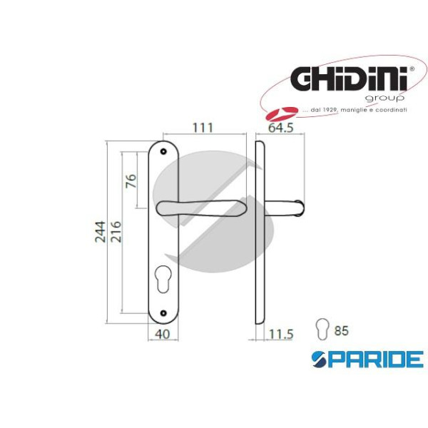 MANIGLIA UNO Q8 PY85 OTTONE LUCIDO VERNICIATO GHIDINI 55796088501 FORO YALE