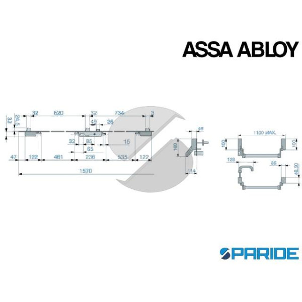 MANIGLIONE ANTIPANICO ARTIGLIO E 25 NF9903\25 ASSA ABLOY 3 CHIUSURE GRIGIO