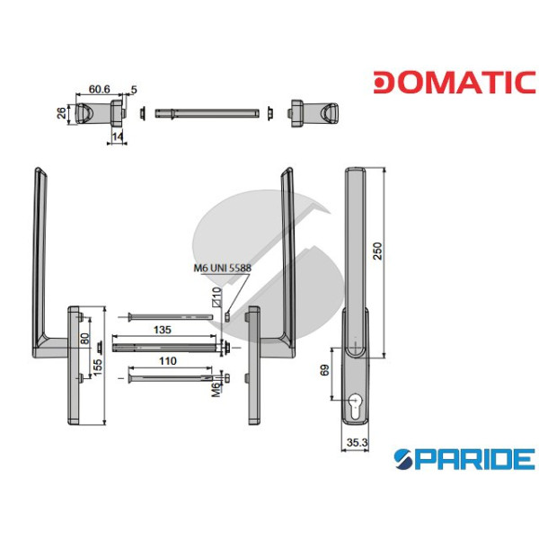 MANIGLIONE DOPPIO RAFFAELLO C5126EF DOMATIC BIANCO PER ALZANTE SCORREVOLE FORO CILINDRO