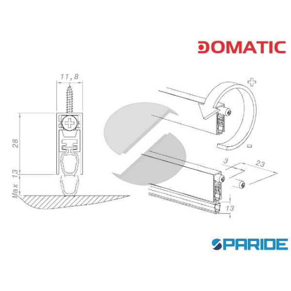 PARASPIFFERI COMPACT DA1552 L 800 MM SENZA ALETTE ERMETICHE PER PORTE DOMATIC