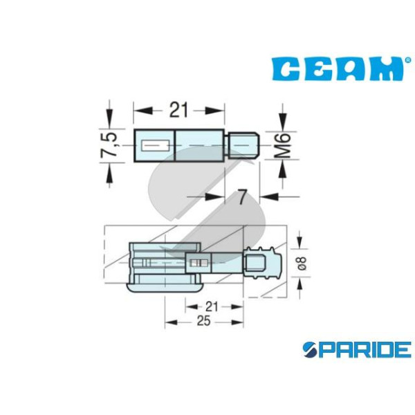 PERNO PER ECCENTRICO 7,5X21 M6 ZINCOCROMATO CEAM