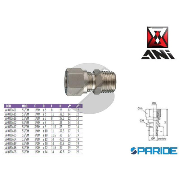 RACCORDO DI ESTREMITA 1\2 MASCHIO D 12 MM 33\EM AH...