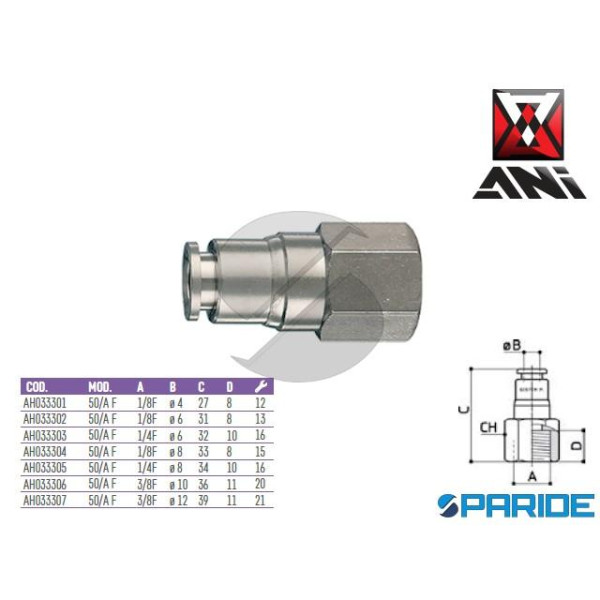 RACCORDO DRITTO 1\4 FEMMINA D 8 MM 50\A F AH033305 ANI