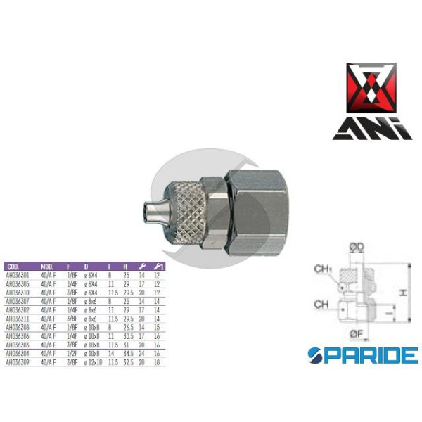 RACCORDO DRITTO 1\4 FEMMINA D 8X6 MM 40\A F AH0363...