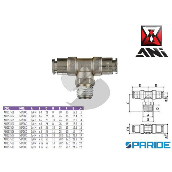 RACCORDO GIREVOLE A T 1\2 MASCHIO D 12 MM 50\DGC A...