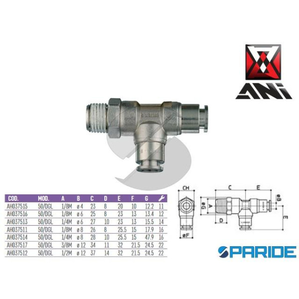 RACCORDO GIREVOLE A T 1\2 MASCHIO D 12 MM 50\DGL A...