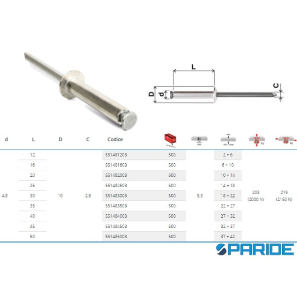 RIVETTO ALLUMINIO GRAF 4,8X45 A STRAPPO