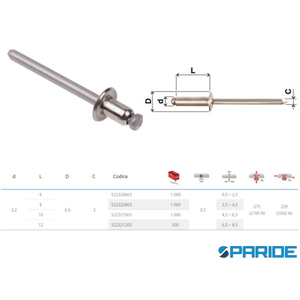 RIVETTO INOX A4 3,2X10 A STRAPPO