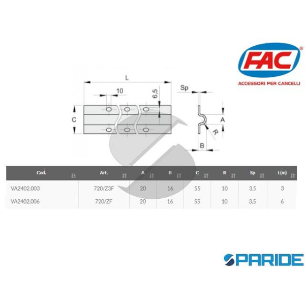 ROTAIA 6 MT A FISSARE GOLA D 20 MM 720\ZF FAC VA2402 006