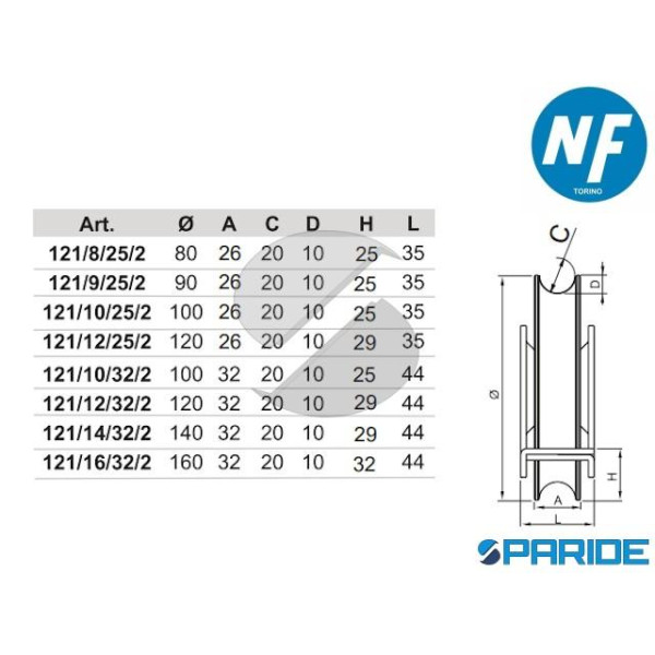 RUOTA GOLA O D 120 MM 121\12\32\2C 2 CUSCINETTI CON SUPPORTO CHIUSO CATAFORESI NOVA-FERR