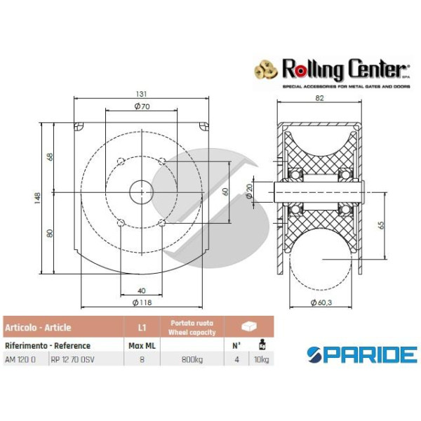 RUOTA GOLA O D 60 MM AM120O 120X70 MM AMERICA ROLLING CENTER