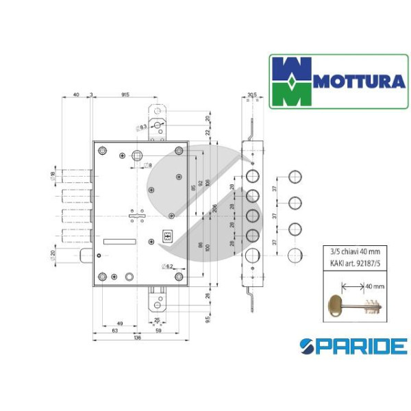 SERRATURA APPLICARE DOPPIA MAPPA E63 I37 SP3 52571DM37 MOTTURA TRIPLICE CHIUSURA