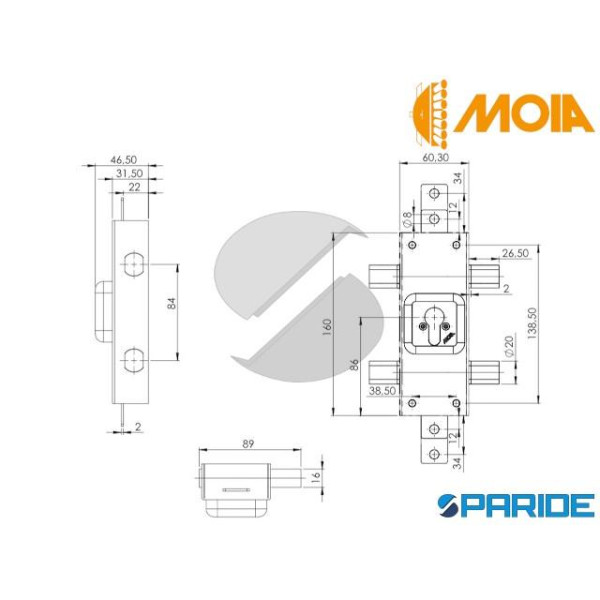 SERRATURA APPLICARE DX E 30 252 MOIA PER PORTONCINO E SCURETTO CILINDRO EUROPEO