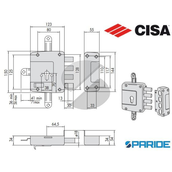 SERRATURA APPLICARE E 60 56162 SINISTRA CISA  A CILINDRO