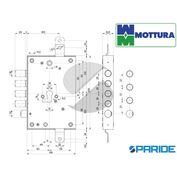 SERRATURA APPLICARE E 63 I37 SP10 DX 85571D7LAN ATTACCHI LATERALI TRIPLICE MOTTURA