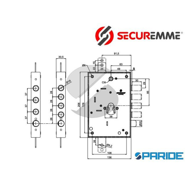 SERRATURA APPLICARE E 63 I37 SP3 SX 265 TRIPLICE AD INGRANAGGI 2651SCR0337CXX SECUREMME