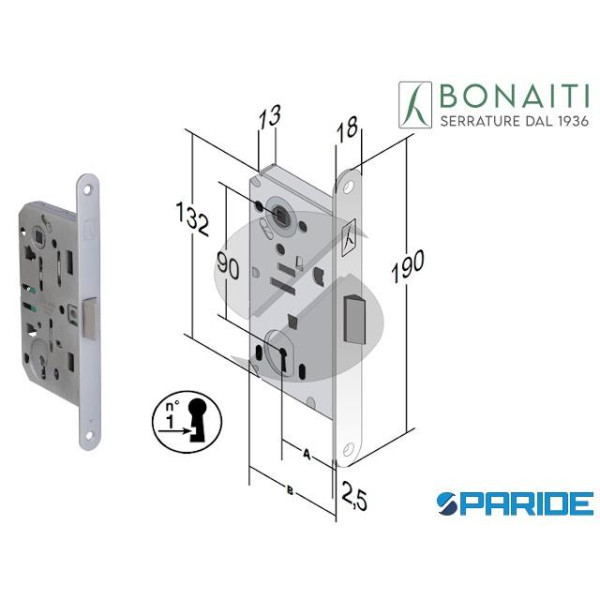 SERRATURA BONAITI E 50 A80 BITTER NG CROMO OPACO F...