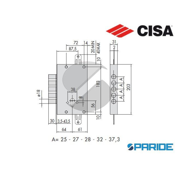 SERRATURA DOPPIA MAPPA E 64 I 32 57655 CISA 4 CATENACCI CON CHIAVE DI CANTIERE