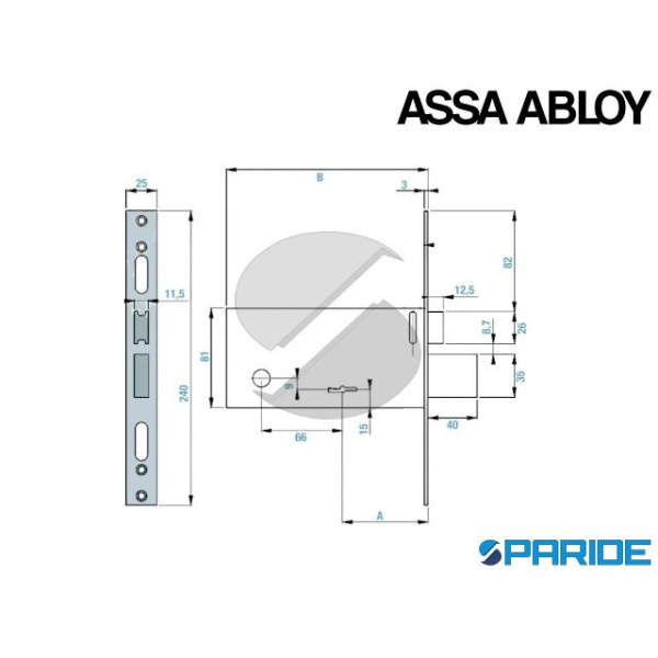 SERRATURA DOPPIA MAPPA E 70 F6871R ASSA ABLOY 1 PUNTO CHIUSURA PER PORTE IN ALLUMINIO